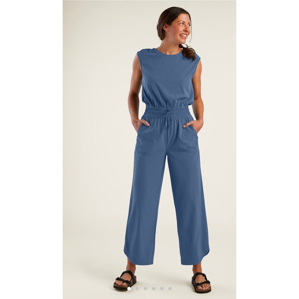Title Nine Seven Sisters Jumpsuit XL Blue Grid Quick Dry Travel TN-100450 EUC